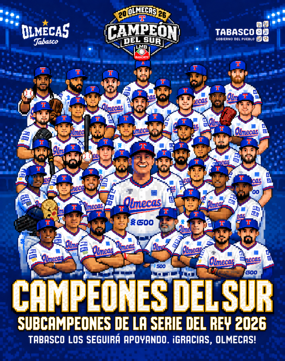 Olmecas de Tabasco, campeones de la Zona Sur, en versión 8-bit.